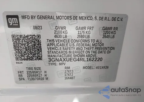 2024 Chevrolet Equinox Awd Lt z USA, uszkodzony, nr VIN 3GNAXUEG4RL162220